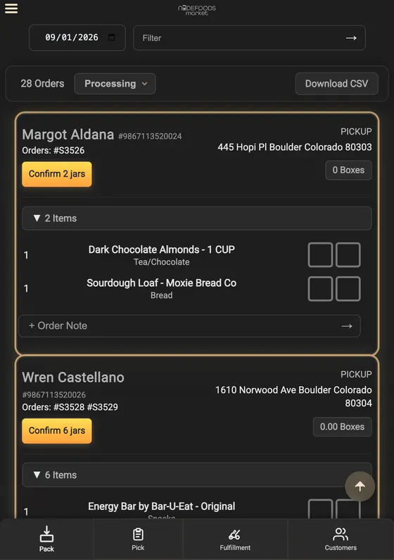 Nude Foods Market order fulfillment app